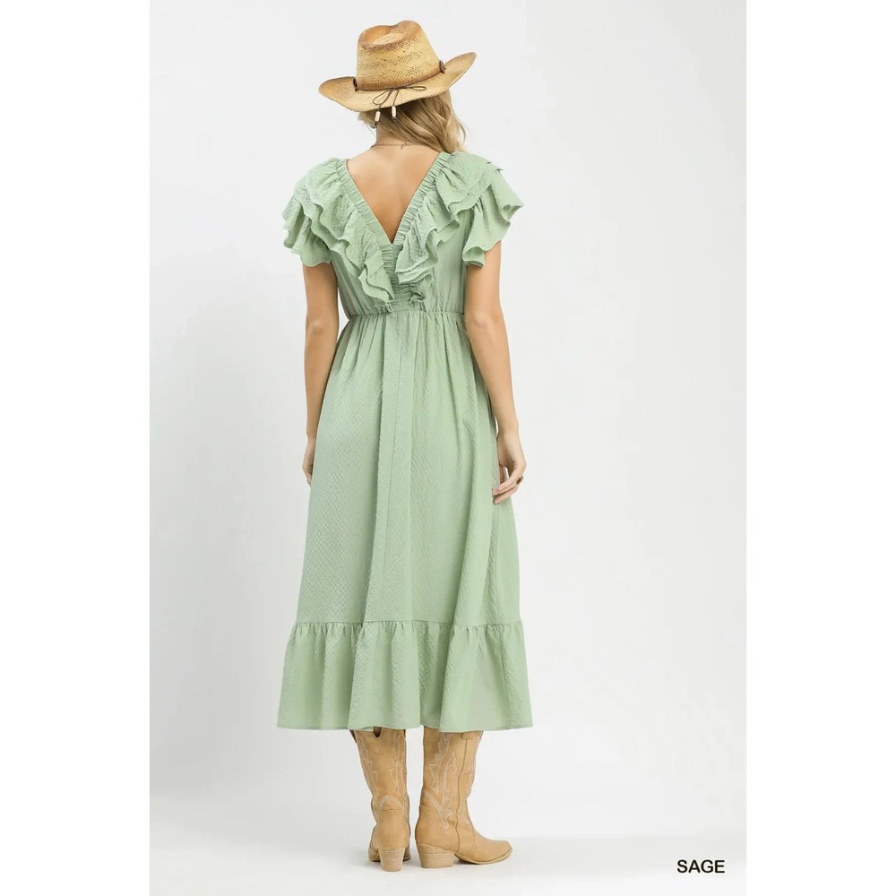 Umgee Textured Ruffle‎ Midi Dress - Large - Picture 4 of 6